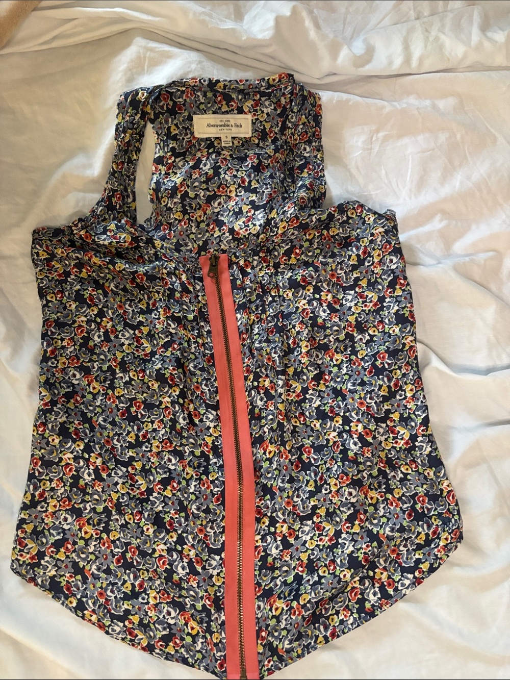 Abercrombie & Fitch 100% Silk Floral Racerback Zip Front Tank Top S